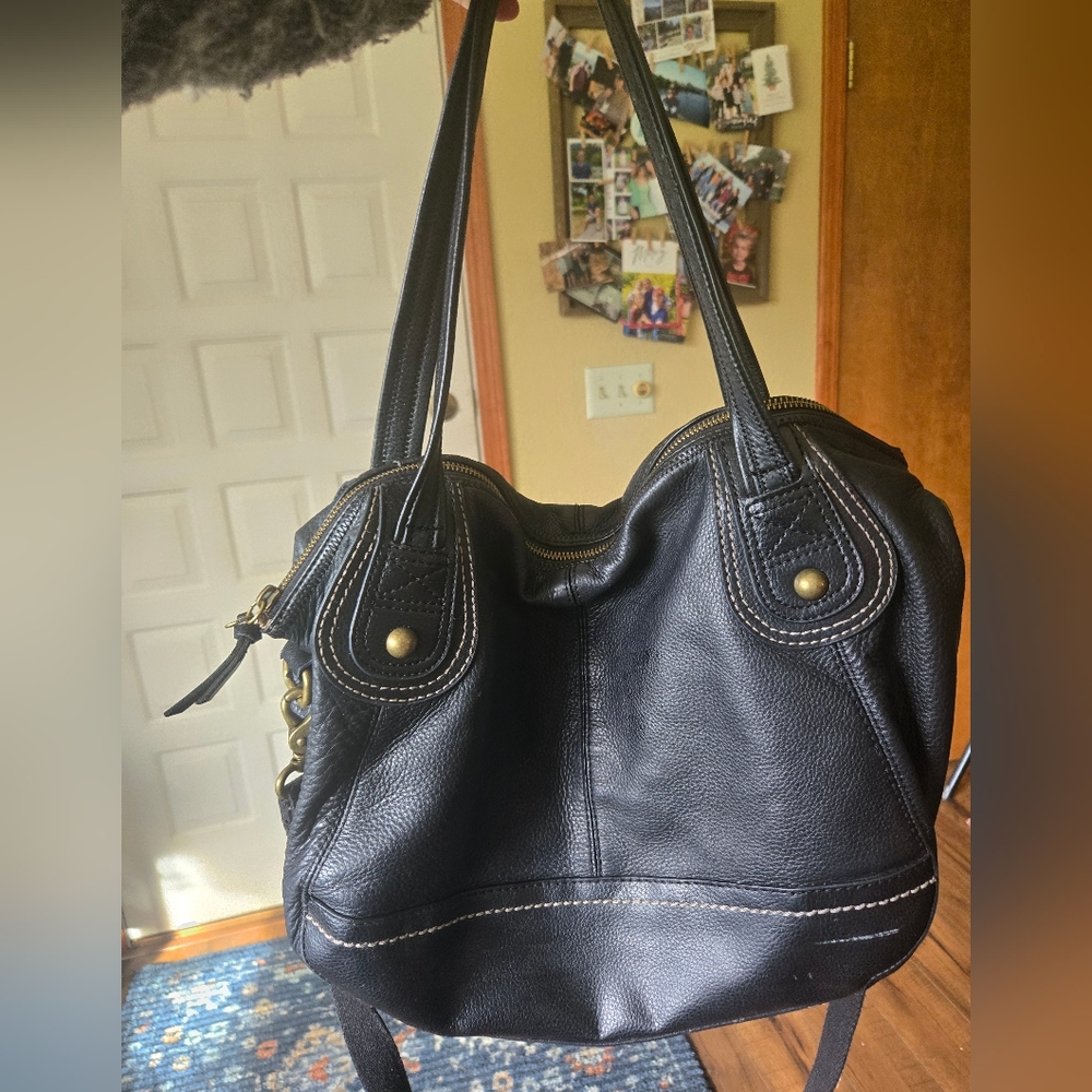 The Sak Iris Shopper Tote Black Pebble Leather Dual Handles Handbag Crossbody